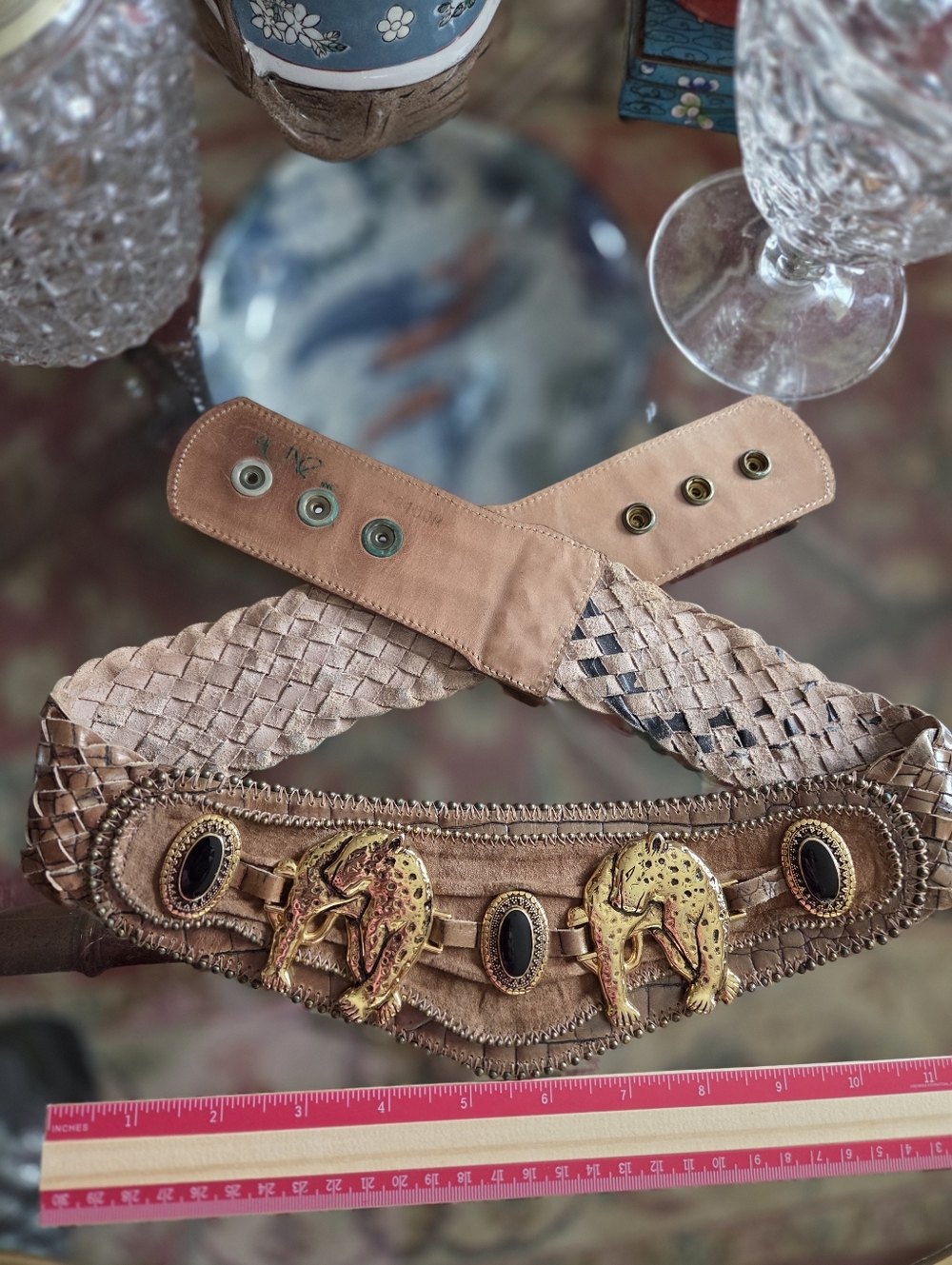 Y2k Streets AHEAD LEATHER Belt With Metal Leopards - Picture 13 of 16